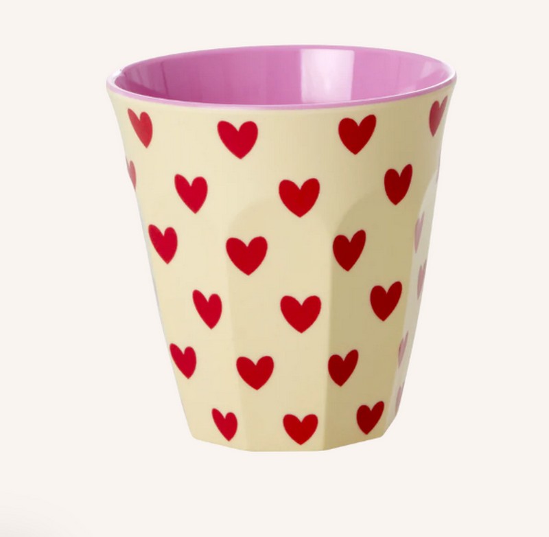 Bicchiere acqua in melamina decorato con cuori, adatto per adulti e bambini